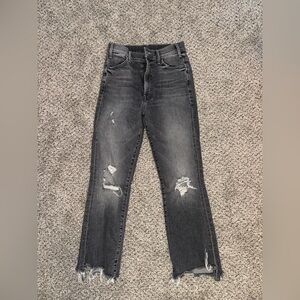 MOTHER Gray Hustler Crop Step Chew Jeans
